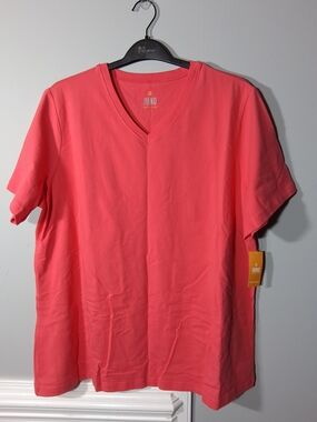 Juno Active Coral V-Neck Short Sleeve Tee - 2X